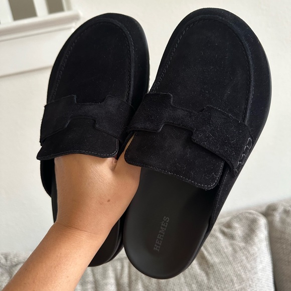 size 39EU NEW HERMES Black Suede Goatskin Women's Go Mule  w/ Receipt - Picture 14 of 15